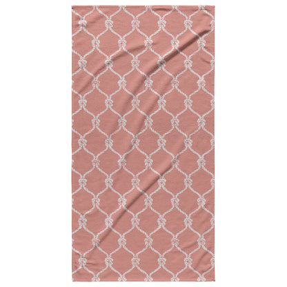 Nautical Netting Sketches on Coral Background, Beach Towel