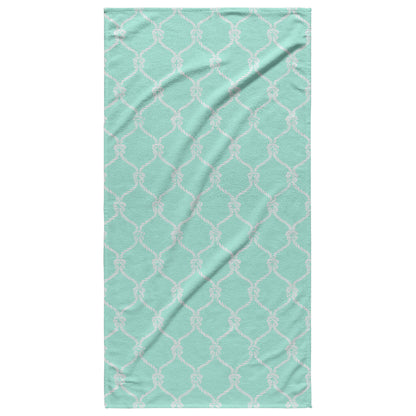 Nautical Netting Sketches on Mint Background, Beach Towel