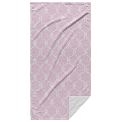 Nautical Netting Sketches on Pink Background, Beach Towel