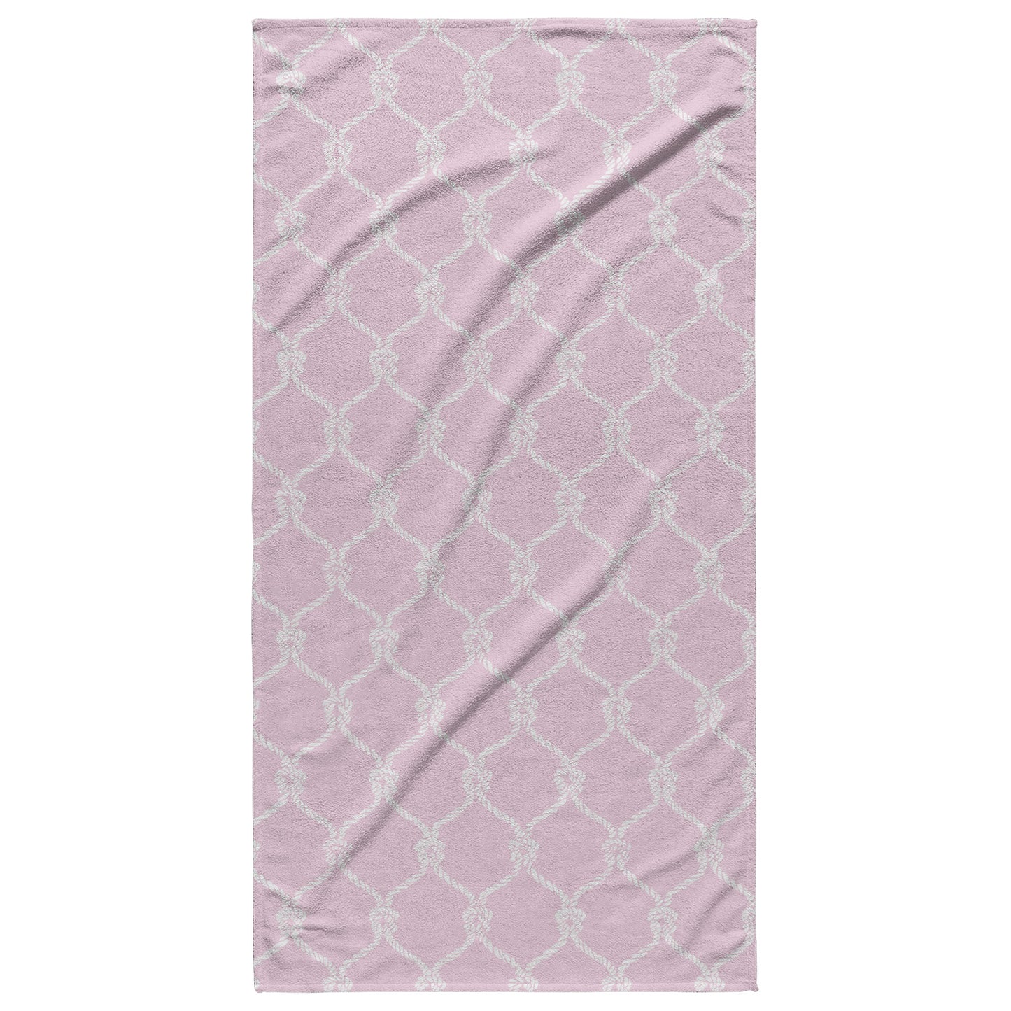 Nautical Netting Sketches on Pink Background, Beach Towel