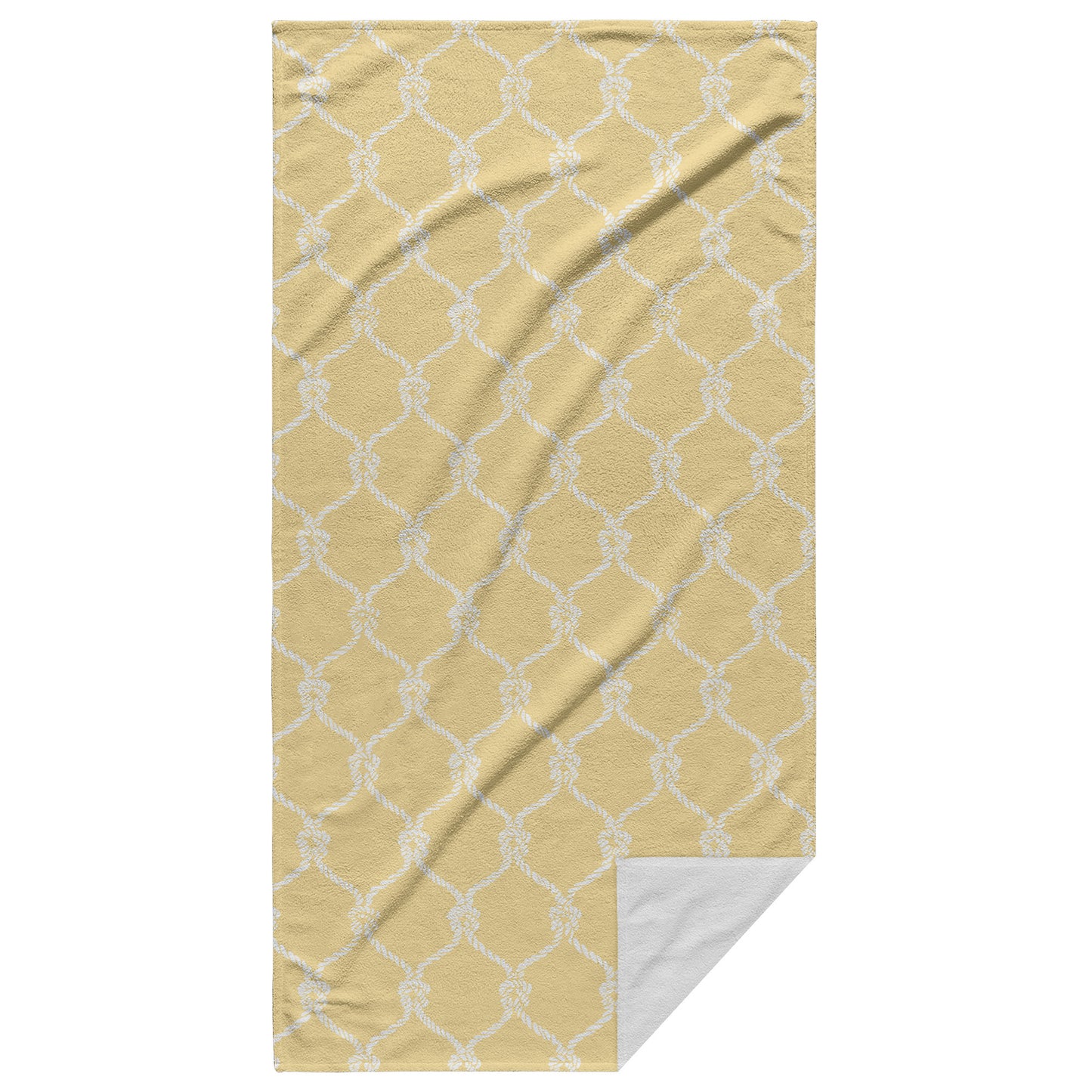 Nautical Netting Sketches on Yellow Background, Beach Towel