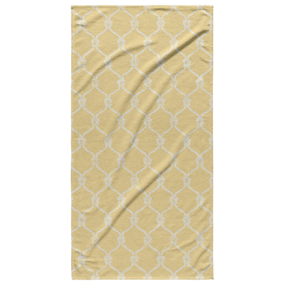 Nautical Netting Sketches on Yellow Background, Beach Towel