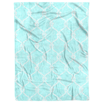 Nautical Netting on Coastal Linen Texture Background, Fleece Blanket
