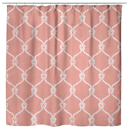 Nautical Netting on Coral Background, Shower Curtain