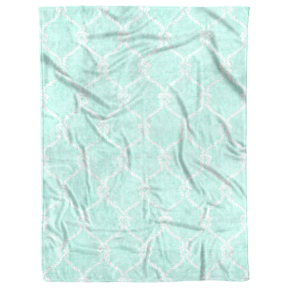 Nautical Netting on Mint Linen Texture Background, Fleece Blanket