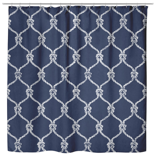 Nautical Netting on Navy Blue Background, Shower Curtain