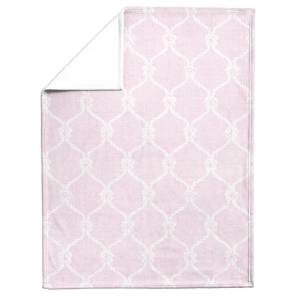 Nautical Netting on Pink Linen Texture Background, Fleece Blanket