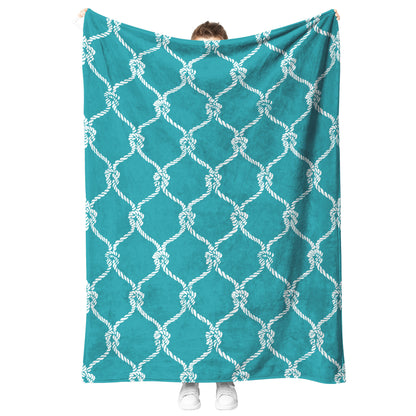 Nautical Netting on Teal Background, Fleece Blanket