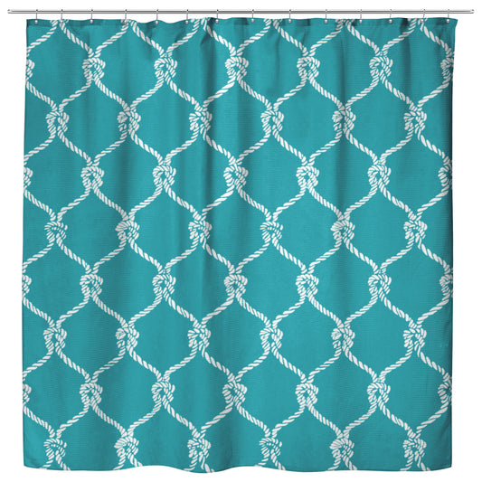 Nautical Netting on Teal  Background, Shower Curtain