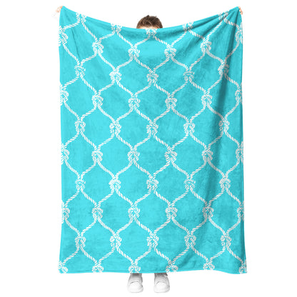 Nautical Netting on Tropical Blue Background, Fleece Blanket