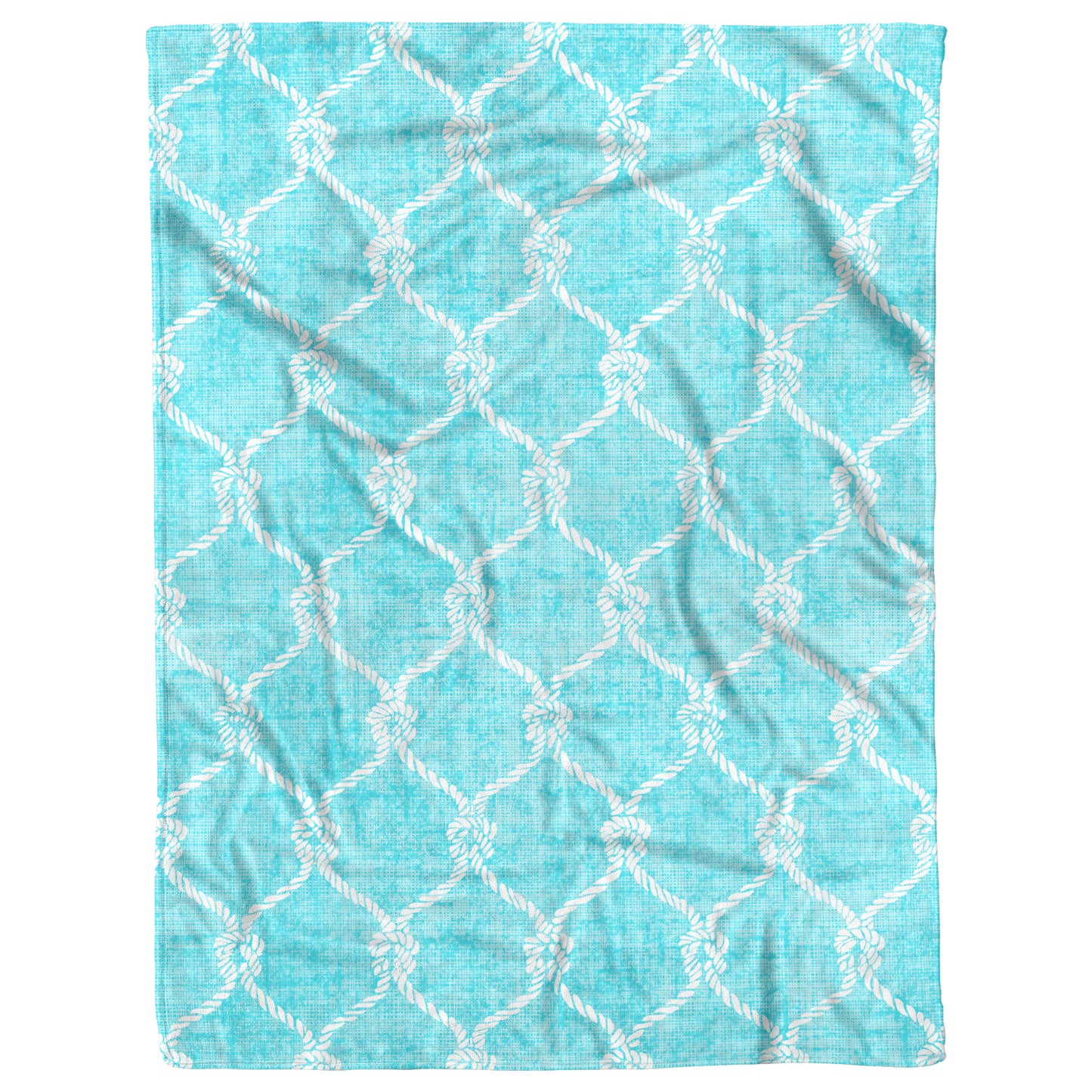 Nautical Netting on Tropical Blue Linen Texture Background, Fleece Blanket