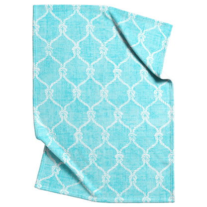 Nautical Netting on Tropical Blue Linen Texture Background, Fleece Blanket