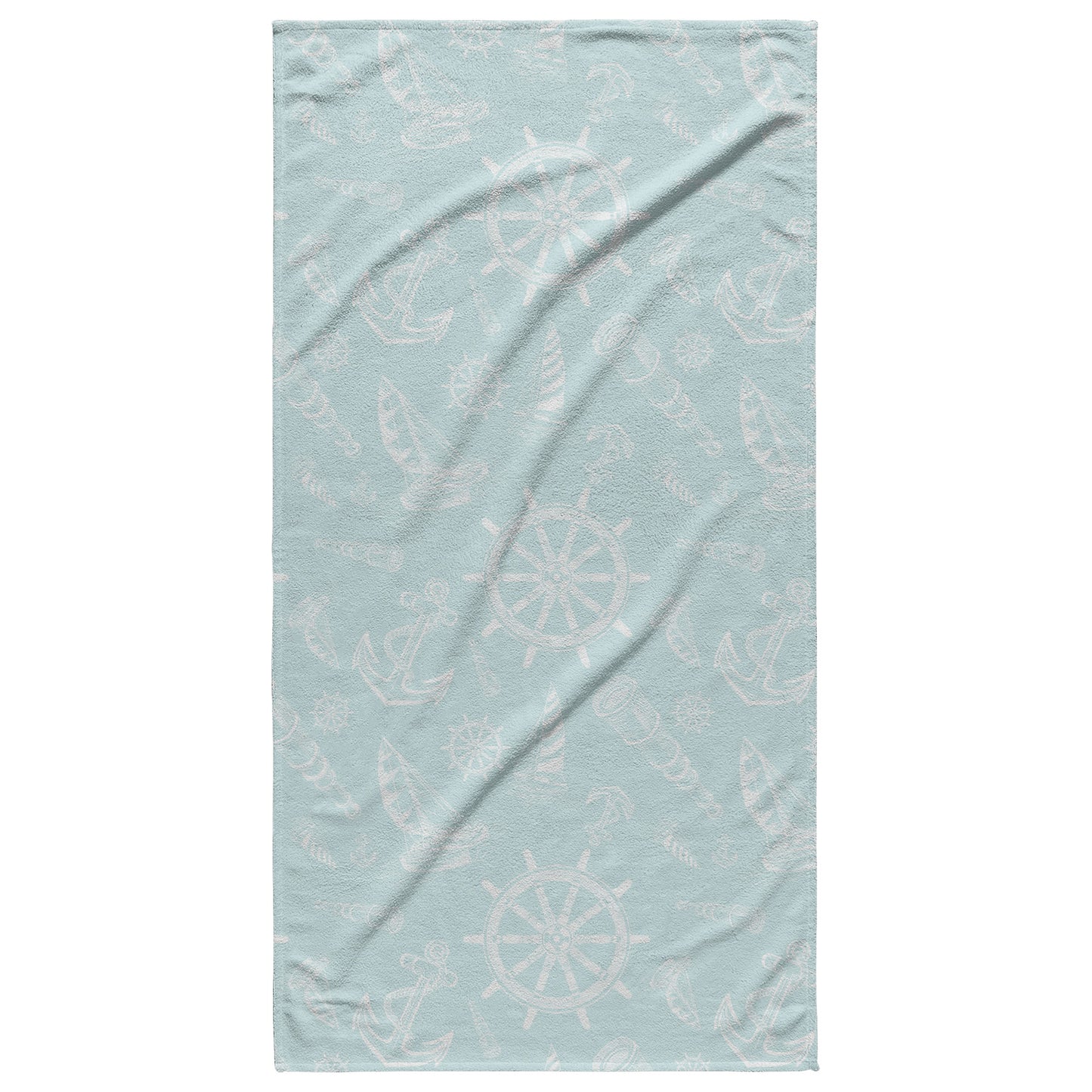 Nautical Sketches on Mist Background, Beach Towel