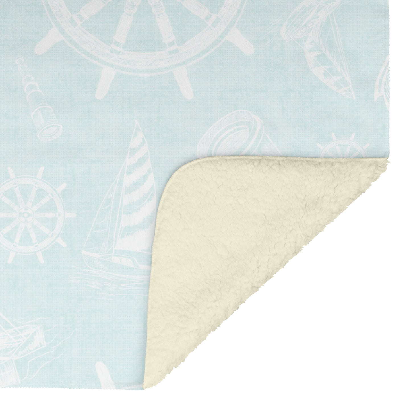 Nautical Sketches on Mist Linen Texture Background, Fleece Blanket