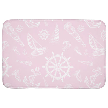 Nautical Sketches on Pink Background, Bath Mats