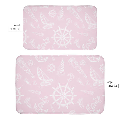 Nautical Sketches on Pink Background, Bath Mats