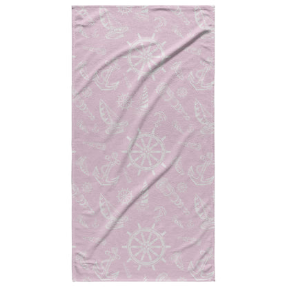 Nautical Sketches on Pink Background, Beach Towel