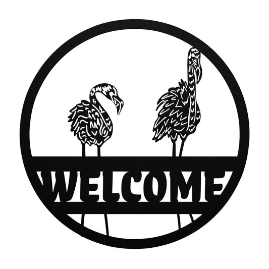 Metal Sign-Flamingos Welcome Indoor/Outdoor Metal Sign- Coastal Home Sign, Beach House Sign, Housewarming Gifts