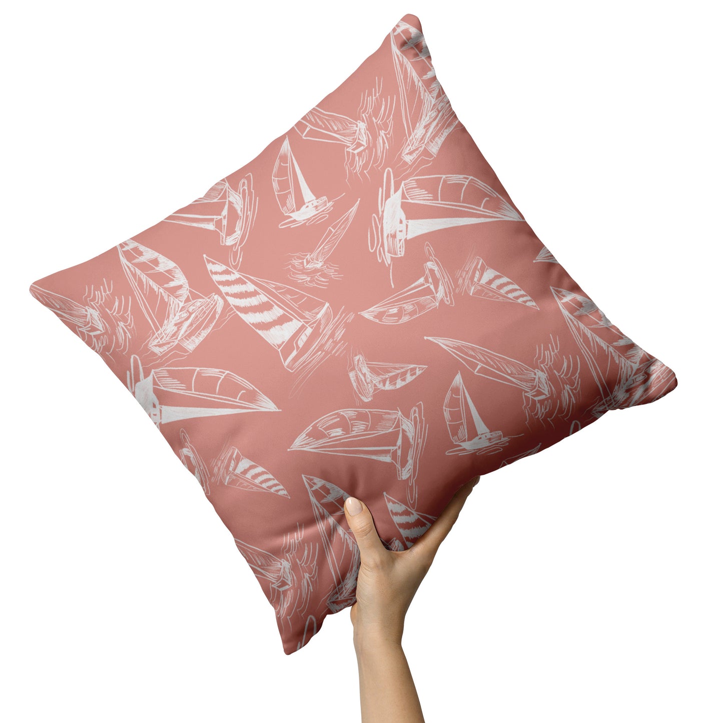 Sailboat Sketches on Coral, Throw Pillow