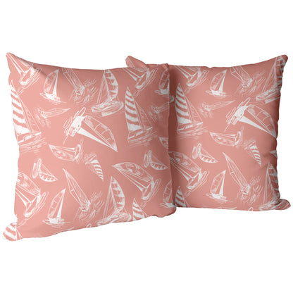 Sailboat Sketches on Coral, Throw Pillow