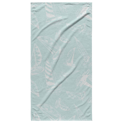 Sailboat Sketches on Mist Background, Beach Towel