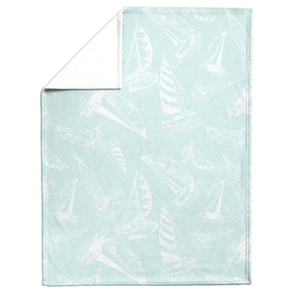 Sailboat Sketches on Mist Background, Fleece Blanket