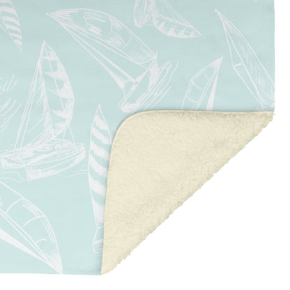 Sailboat Sketches on Mist Background, Fleece Blanket