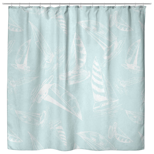 Sailboat Sketches on Mist Background, Shower Curtain