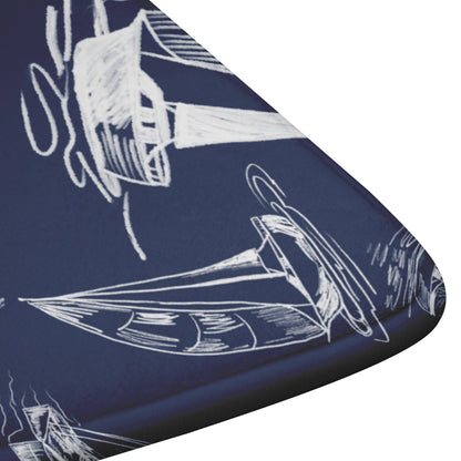 Sailboat Sketches on Navy Blue Background, Bath Mats