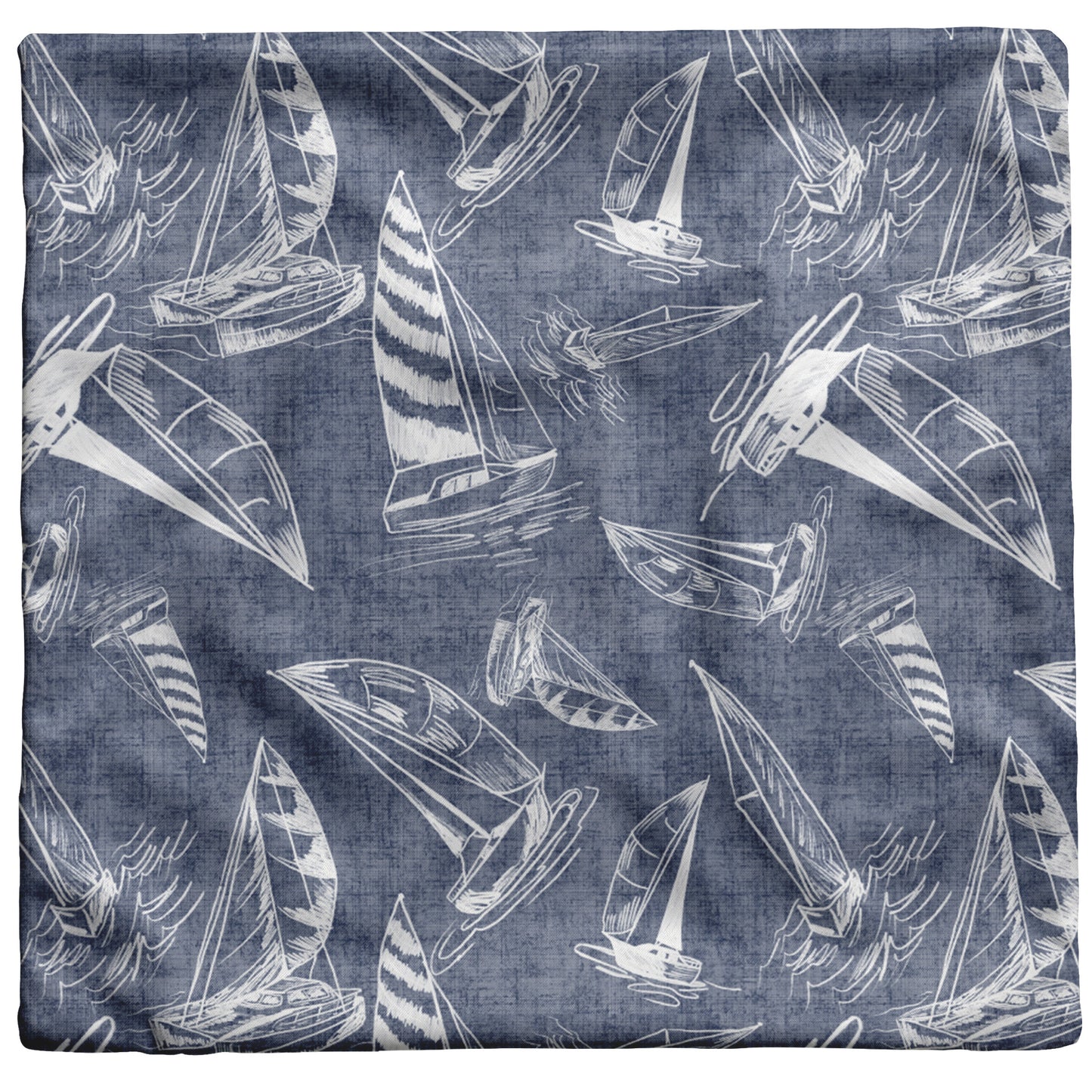 Sailboat Sketches on Navy Blue Linen Textured Background, Throw Pillow