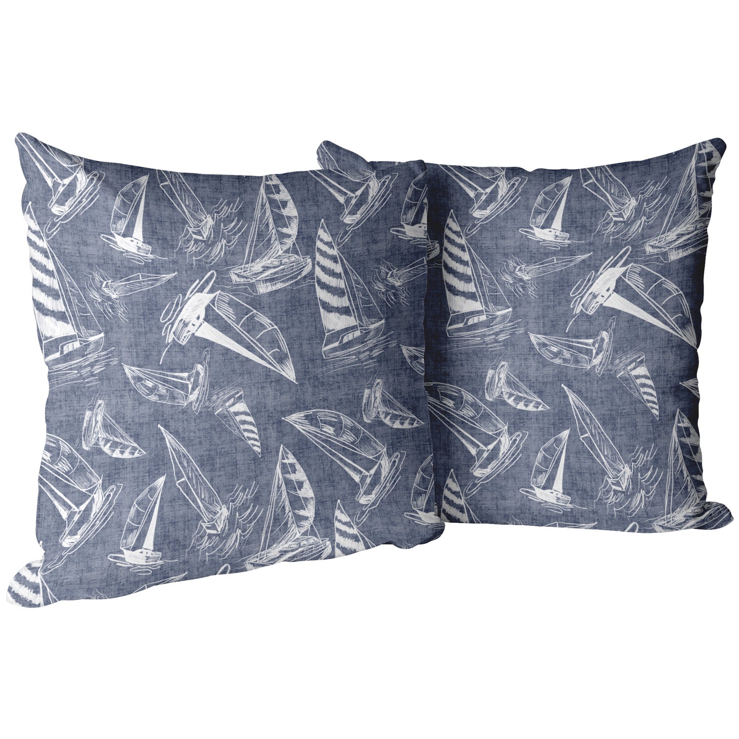 Sailboat Sketches on Navy Blue Linen Textured Background, Throw Pillow