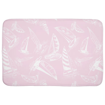 Sailboat Sketches on Pink Background, Bath Mats