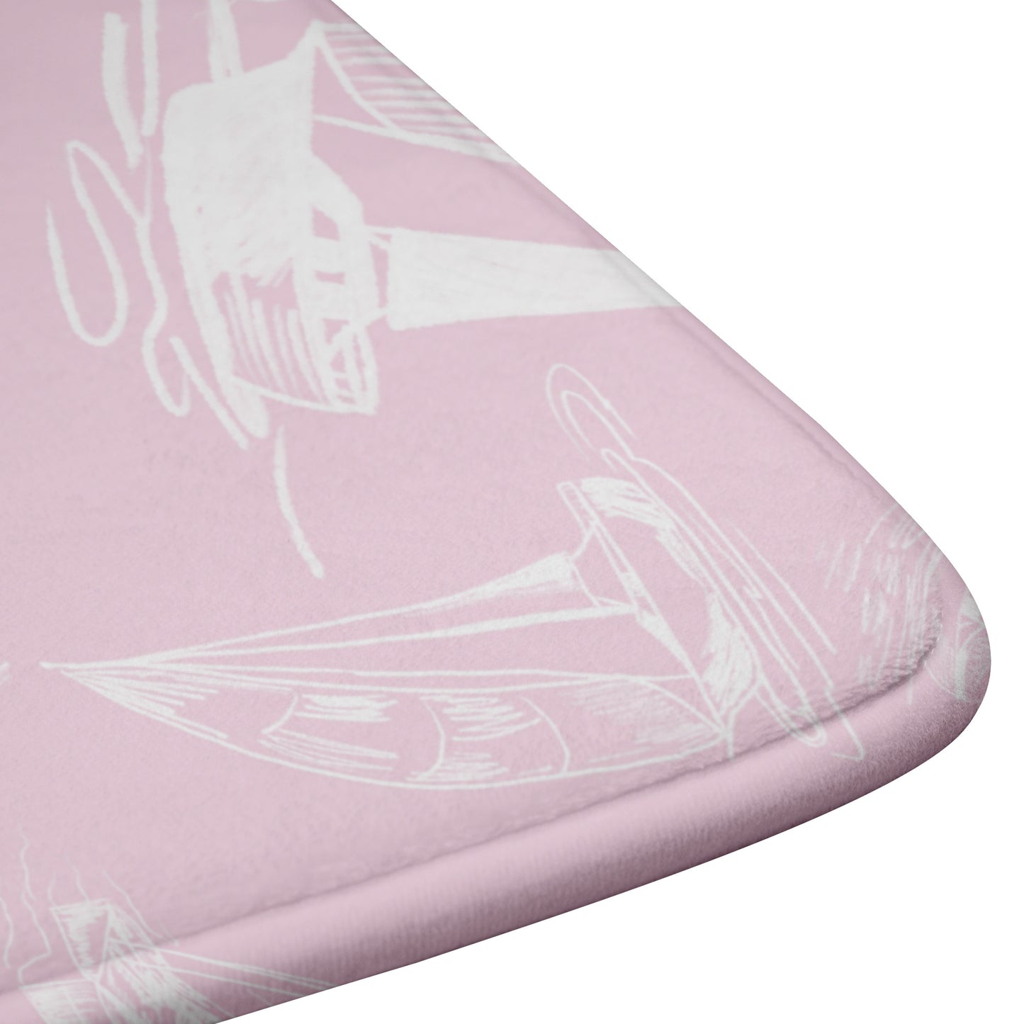 Sailboat Sketches on Pink Background, Bath Mats