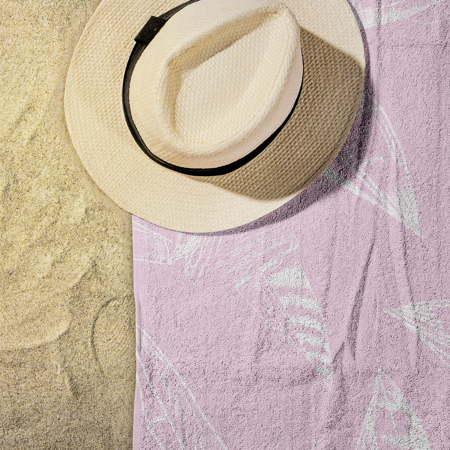 Sailboat Sketches on Pink Background, Beach Towel