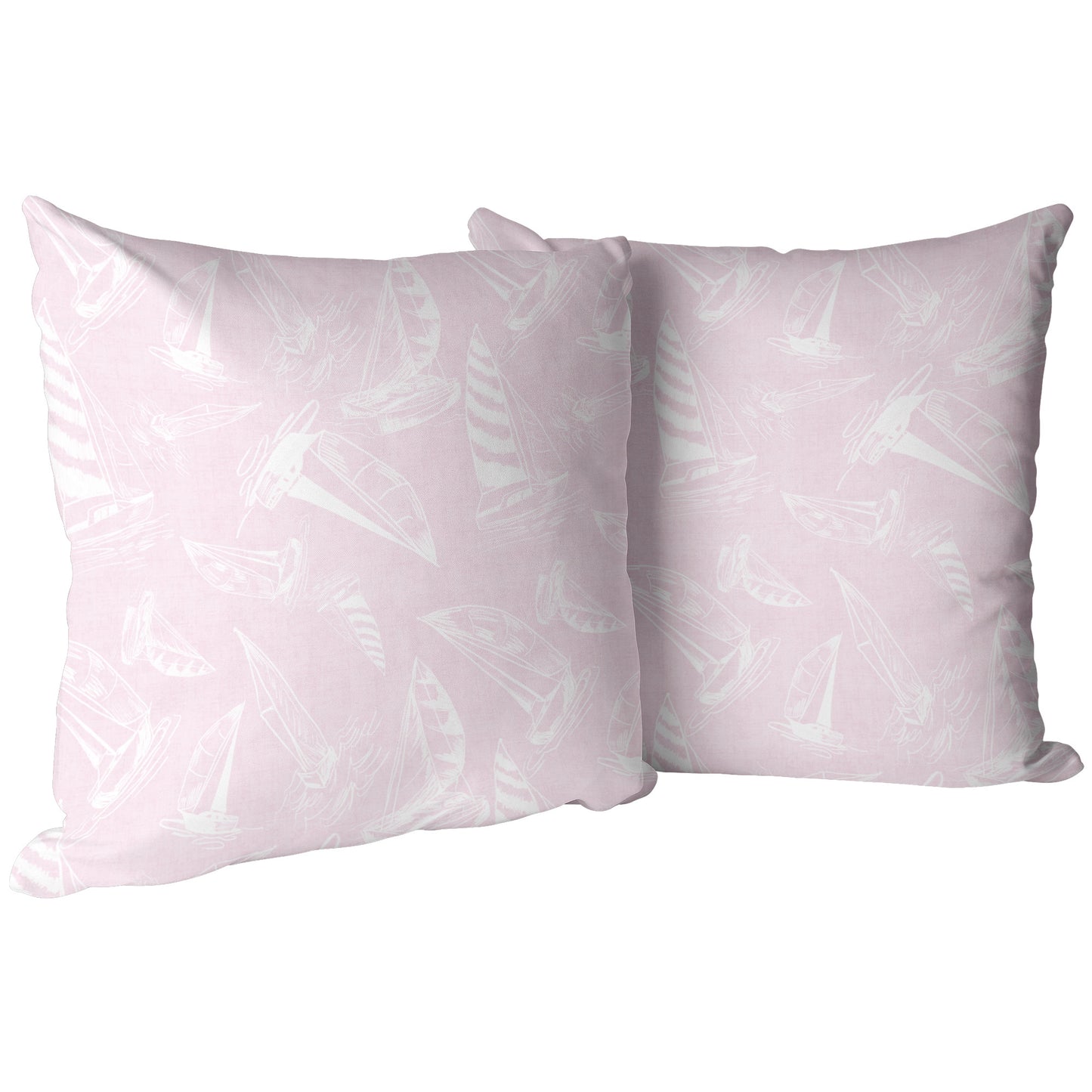 Sailboat Sketches on Pink Linen Textured Background, Throw Pillow
