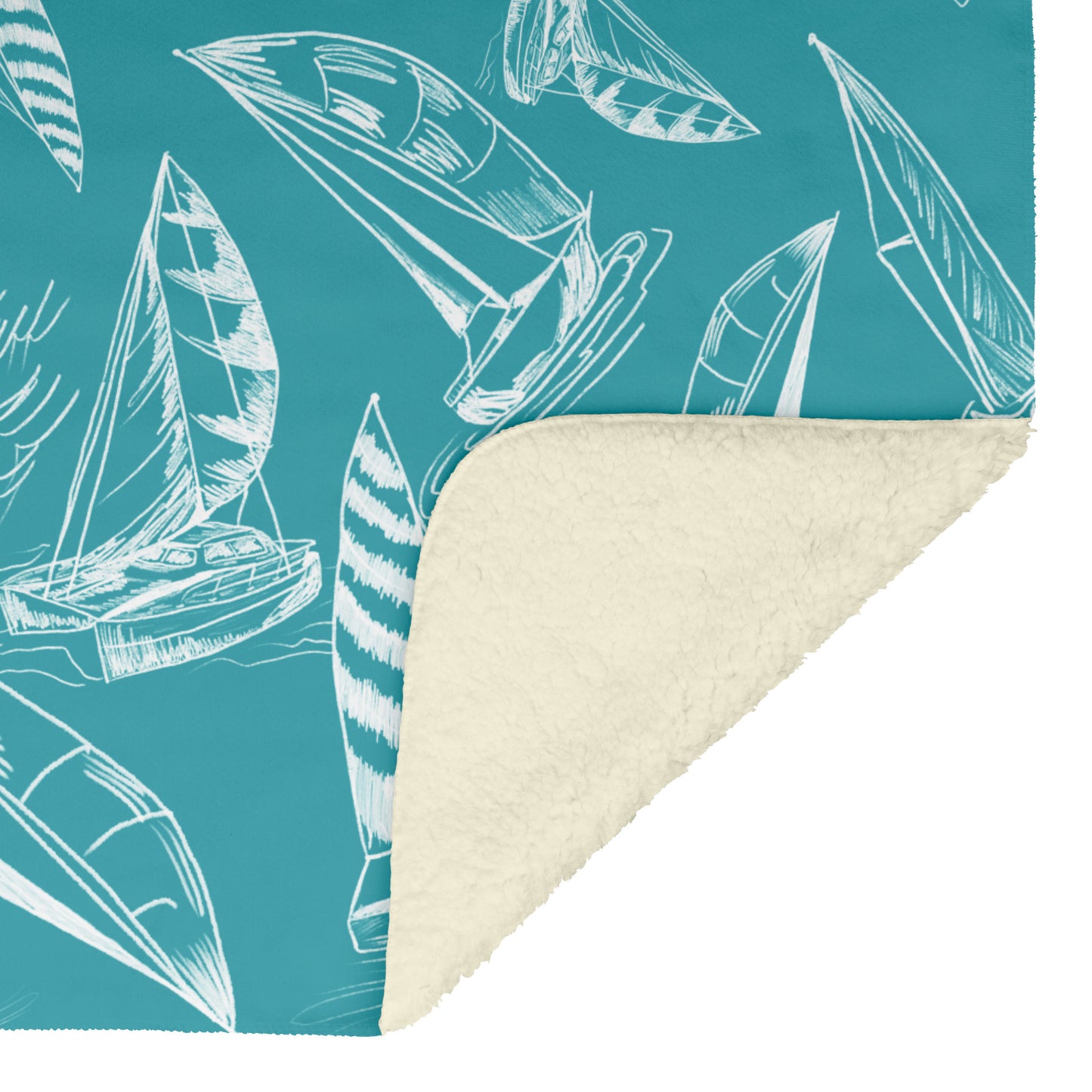 Sailboat Sketches on Teal Background, Fleece Blanket