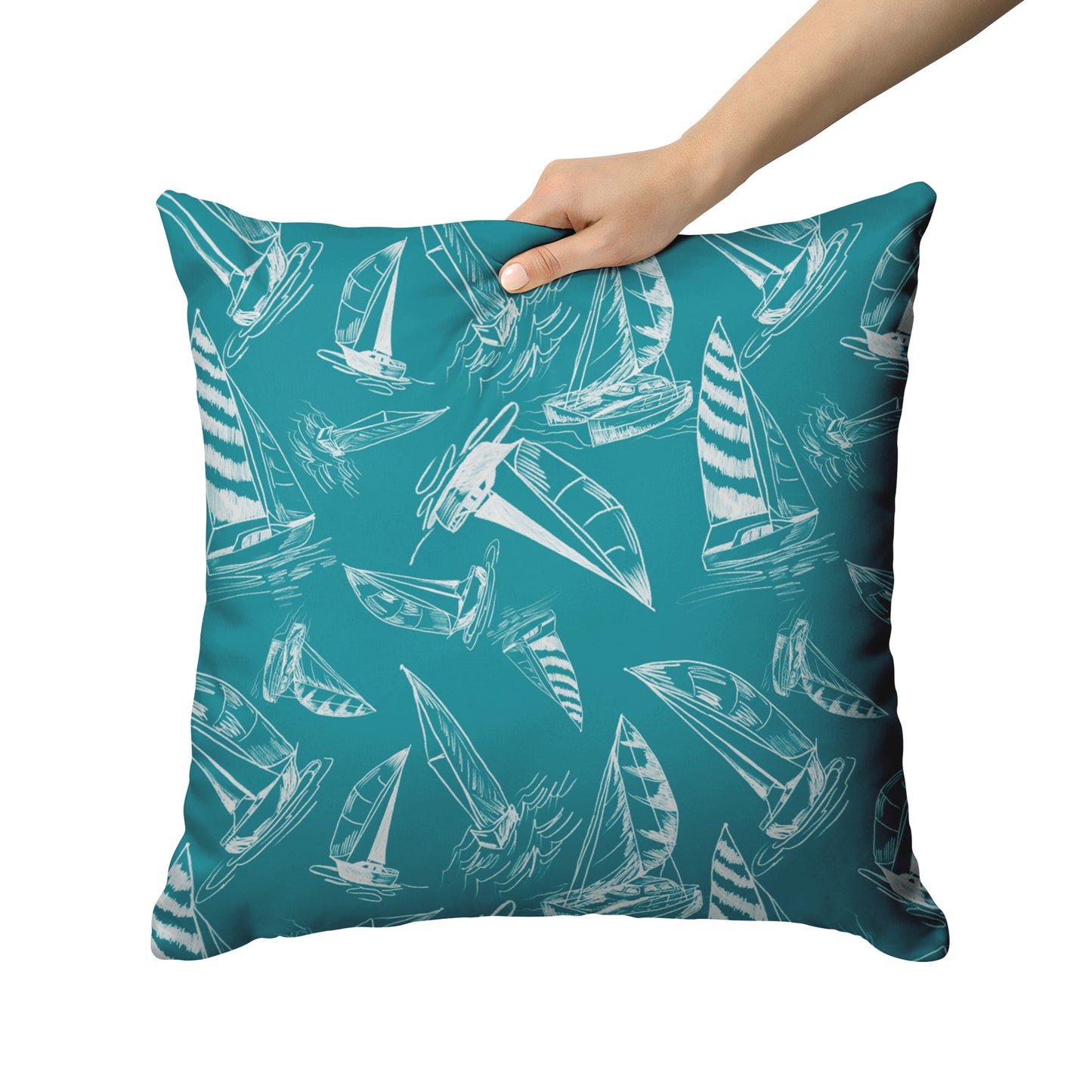 Sailboat Sketches on Teal, Throw Pillow
