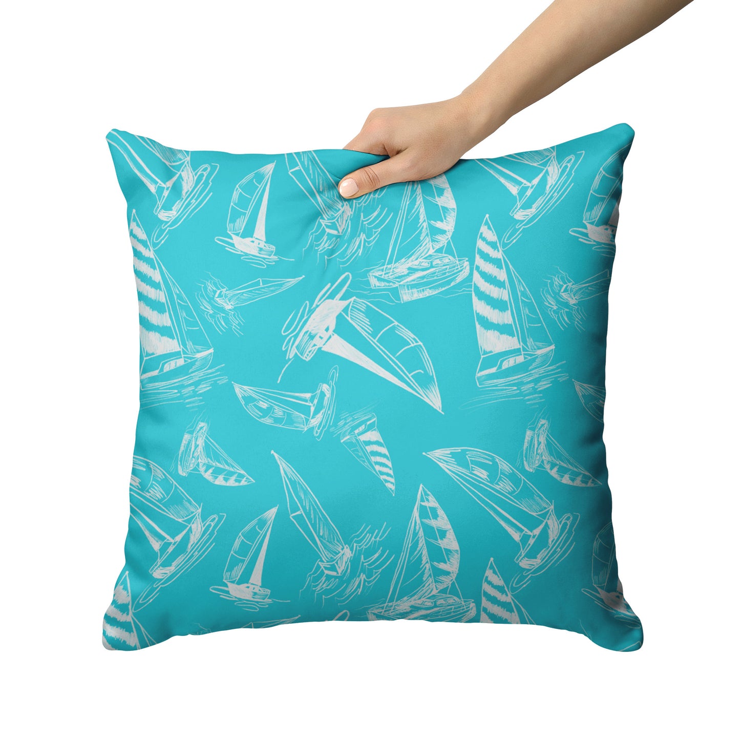 Sailboat Sketches on Tropical Blue, Throw Pillow