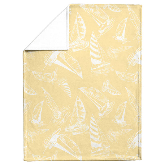 Sailboat Sketches on Yellow Background, Fleece Blanket