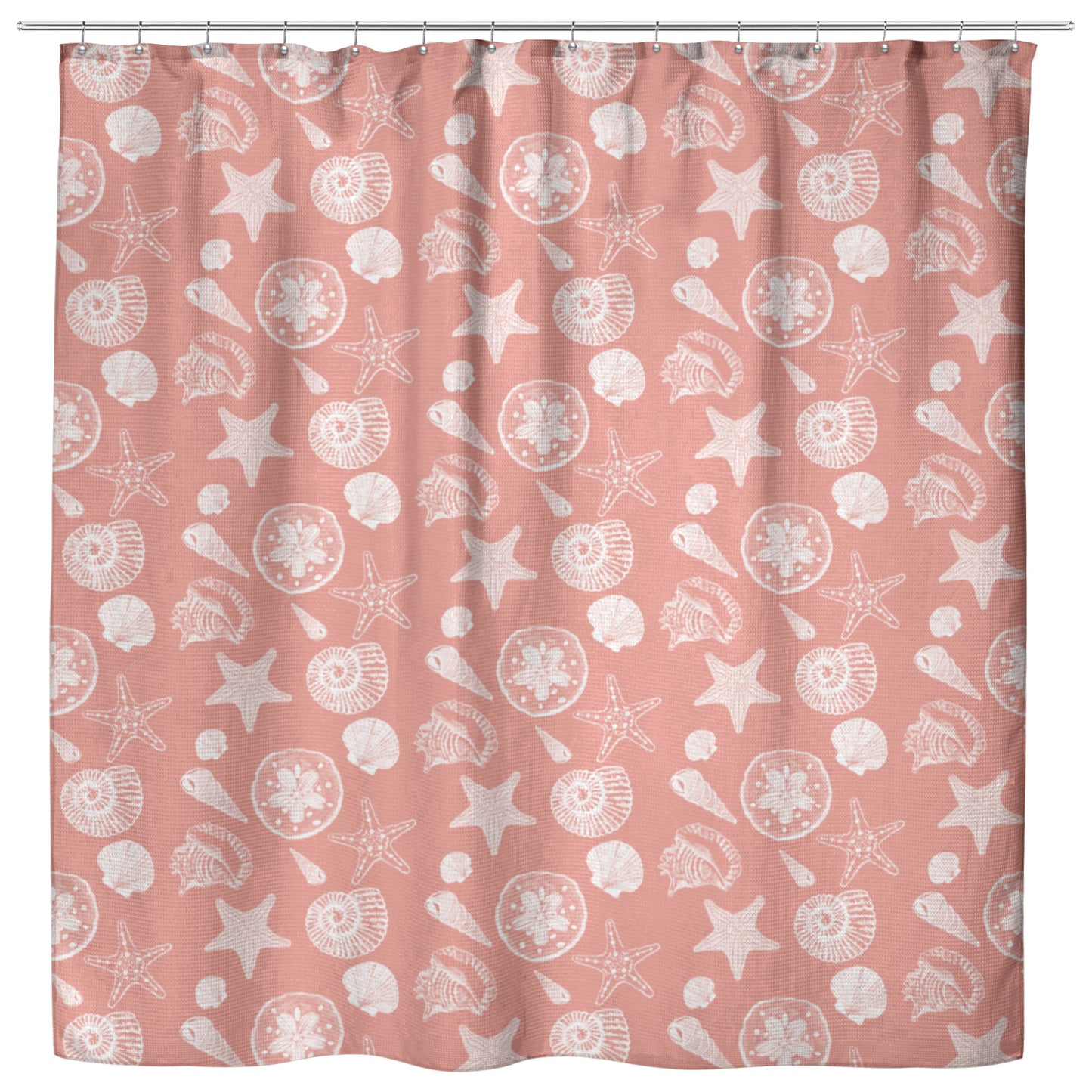 Seashell Sketches on Coral Background, Shower Curtain