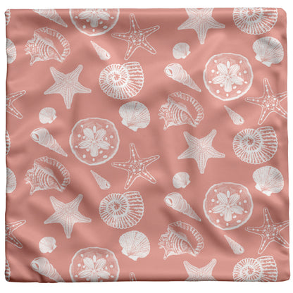 Seashell Sketches on Coral Background, Throw Pillow