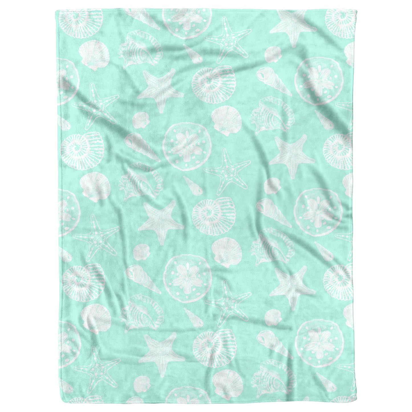 Seashell Sketches on Mint Background, Fleece Blanket