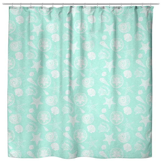 Seashell Sketches on Mint Background, Shower Curtain