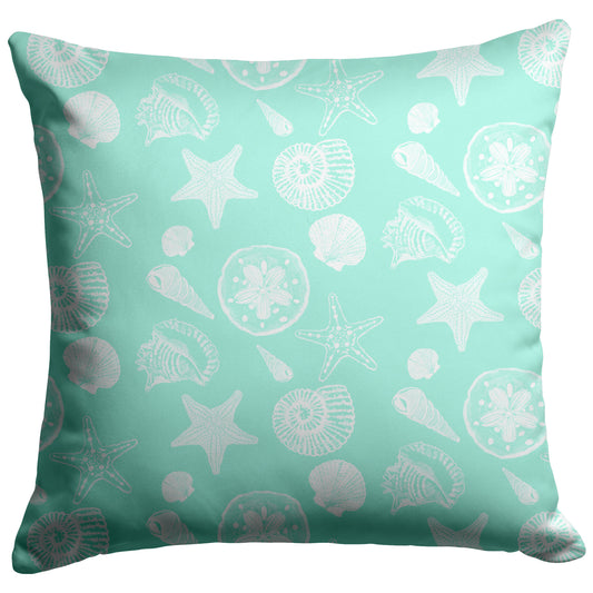 Seashell Sketches on Mint Background, Throw Pillow