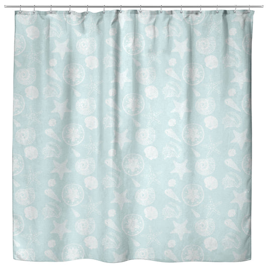 Seashell Sketches on Mist Background, Shower Curtain