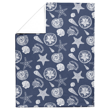 Seashell Sketches on Navy Background, Fleece Blanket