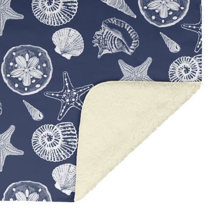 Seashell Sketches on Navy Background, Fleece Blanket