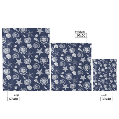 Seashell Sketches on Navy Background, Fleece Blanket