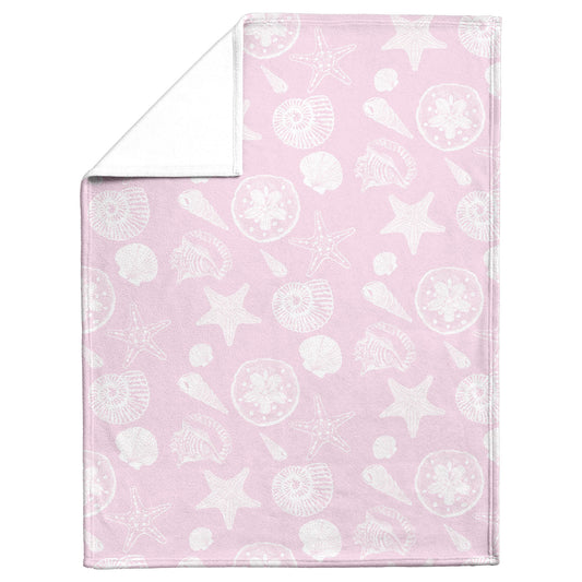 Seashell Sketches on Pastel Pink Background, Fleece Blanket