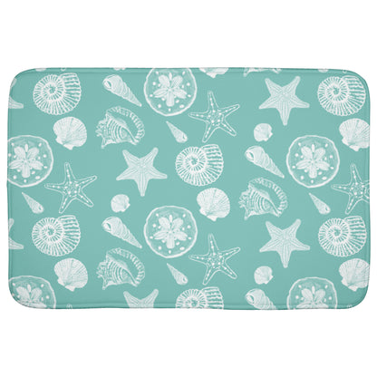 Seashell Sketches on Succulent Background, Bath Mats